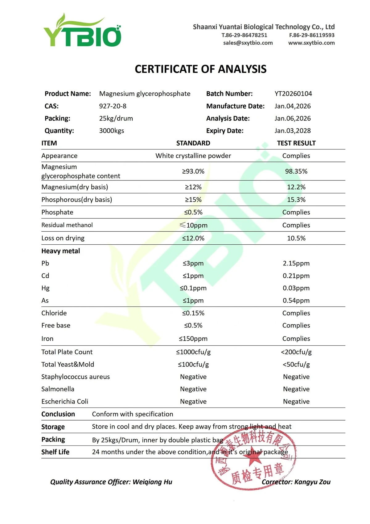 Magnesium Glycerophosphate COA Magnesium Glycerophosphate COA